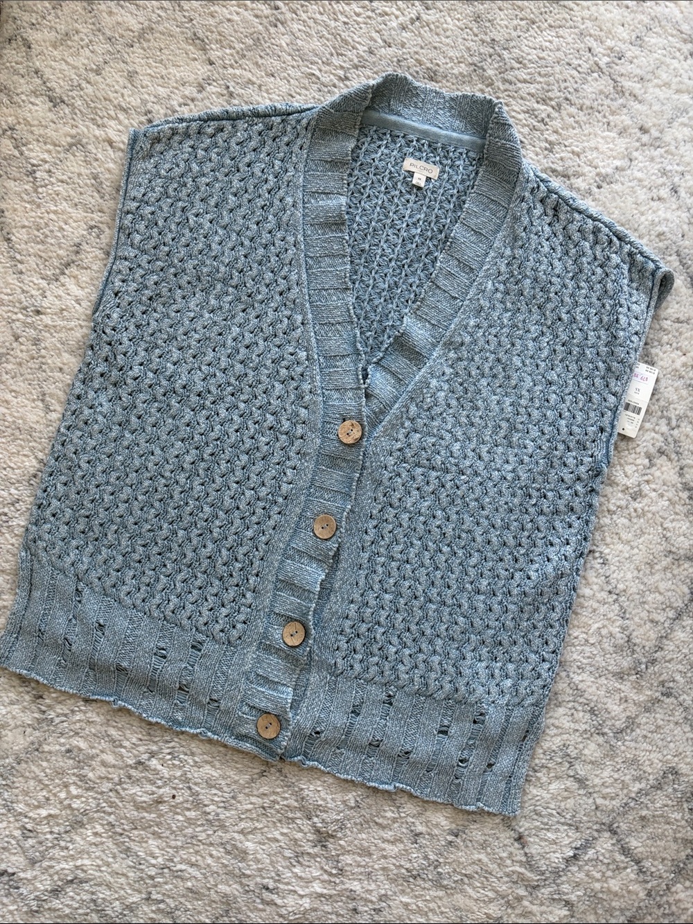 Anthropologie | Pilcro Oversized Distressed Sweater Vest Blue NWT XS - Picture 3 of 10